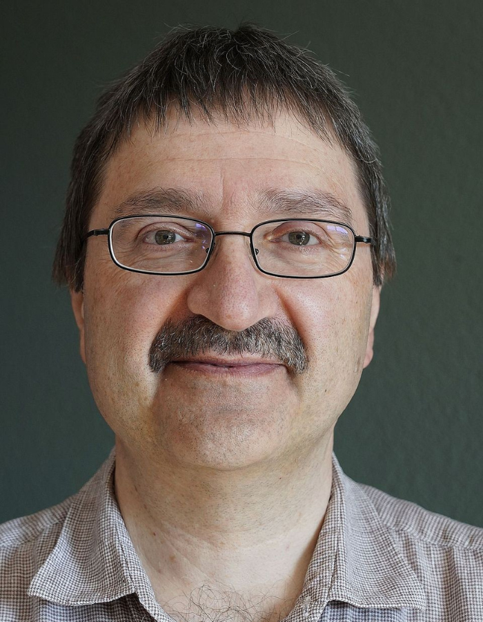 Kopf eines Mannes mit grauen/braunen Haaren, getragenes graues Kariertes Hemd