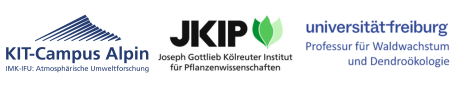 Logos des KIT-Campus Alpin, des JKIP und der Universität Freiburg (Professur für Dendroökologie).